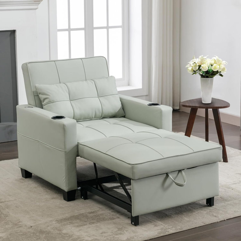 Pavilus Convertible Chair Bed, Sleeper Sofa Chair Bed 3 in 1, Adjustable Recliner, Armchair, Sofa, Light Green, Faux Leather