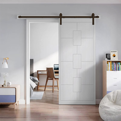 Hollow Paneled Painted without Installation Hardware Kit Barn Door