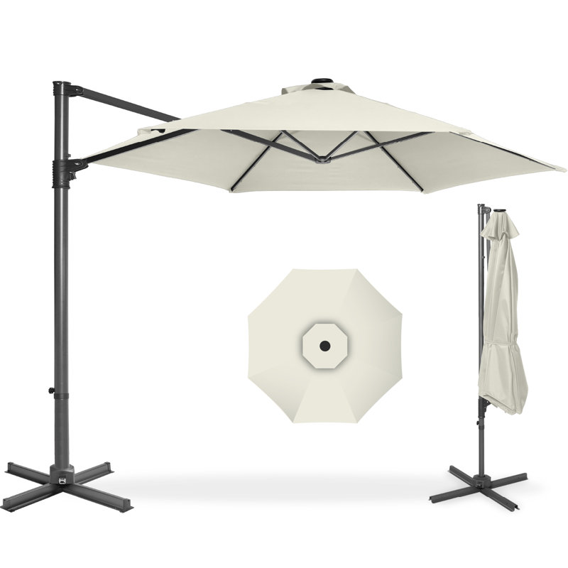  Parasol de patio suspendu en porte-à-faux décalé rotatif 10 pi 10 pi - Ivoire, Ivoire ivoire