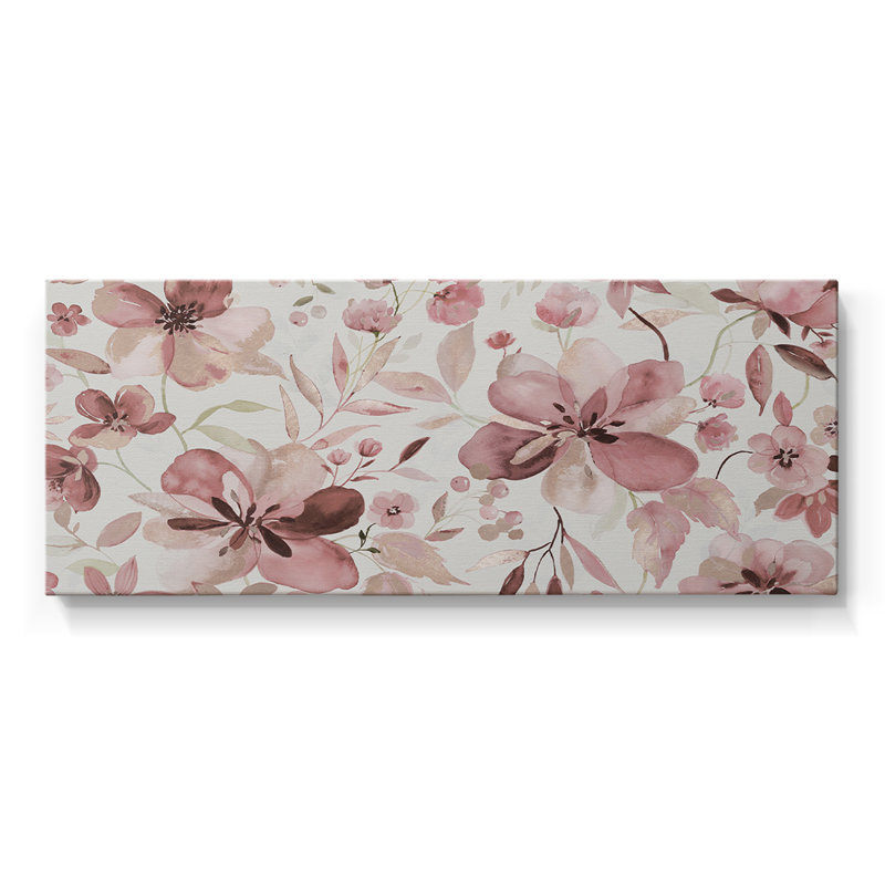 Jardin rosé chatoyant - Toile tendue avec châssis - Prêt à accrocher, H 12 po x l 30 po