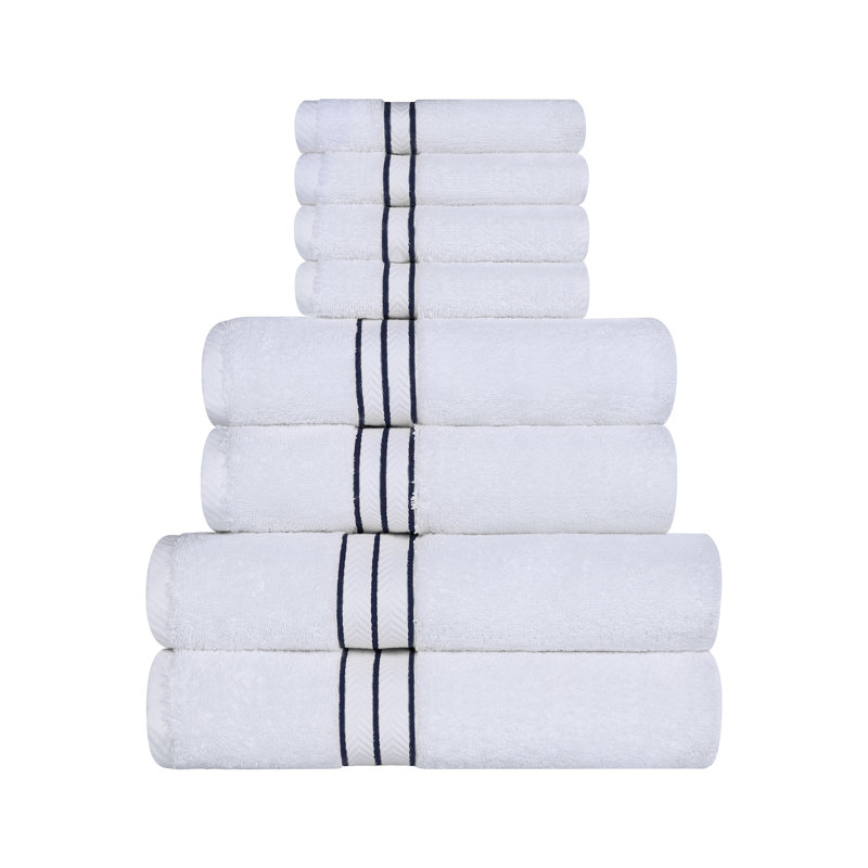 Josann Turkish Cotton Ultra-Plush Solid 8 Piece Highly Absorbent Heavyweight Towel Set, Navy Blue