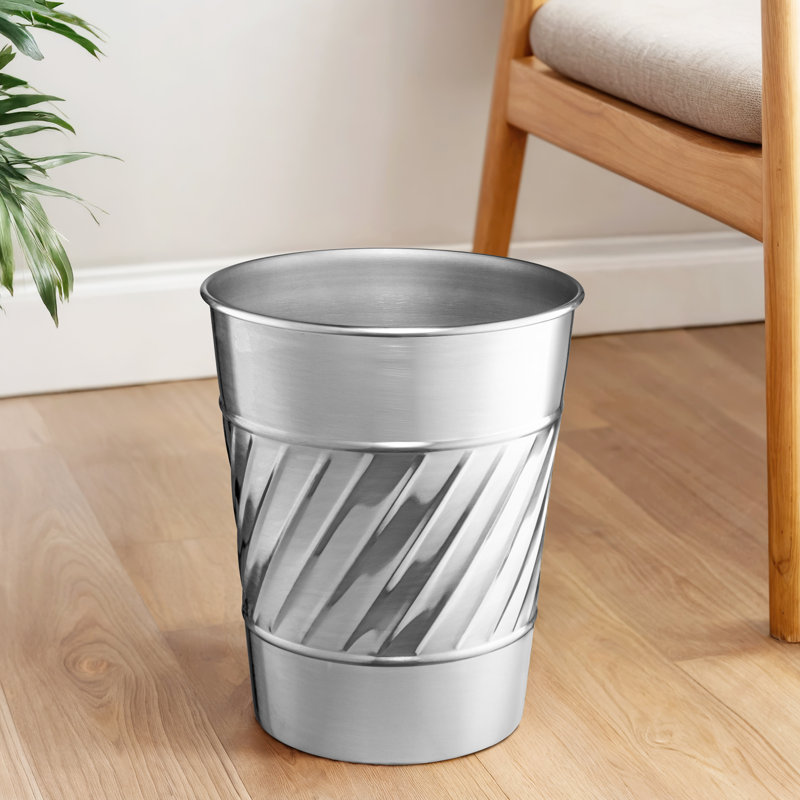Nickel Chrome Handcrafted Wave Embossed Metal Wastebasket