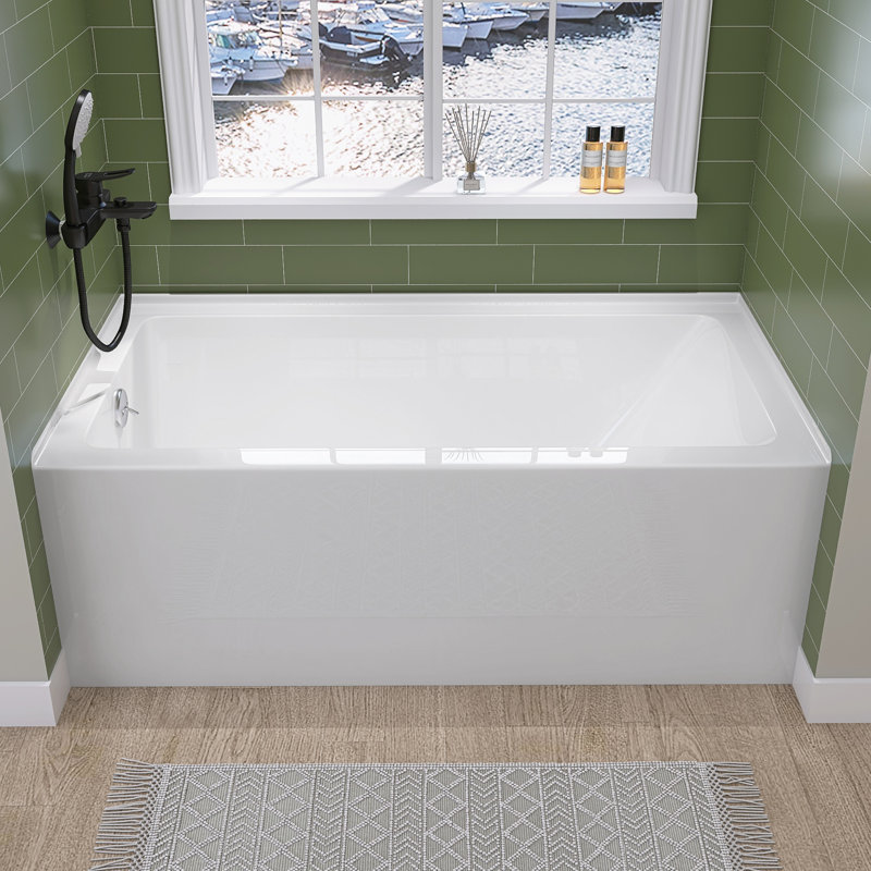 60'' W x 32'' D Acrylic Alcove Bathtub Drop-in Apron Skirt Walk-in Soaking Tub in Glossy White with Integrated Overflow, Left
