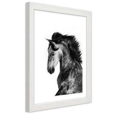 White Horse Galloping Animals - Single Picture Frame Print