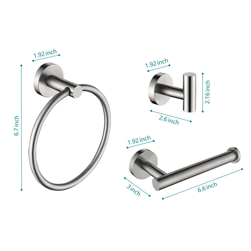 Ensemble de quincaillerie de salle de bain 3 pièces, Nickel brossé