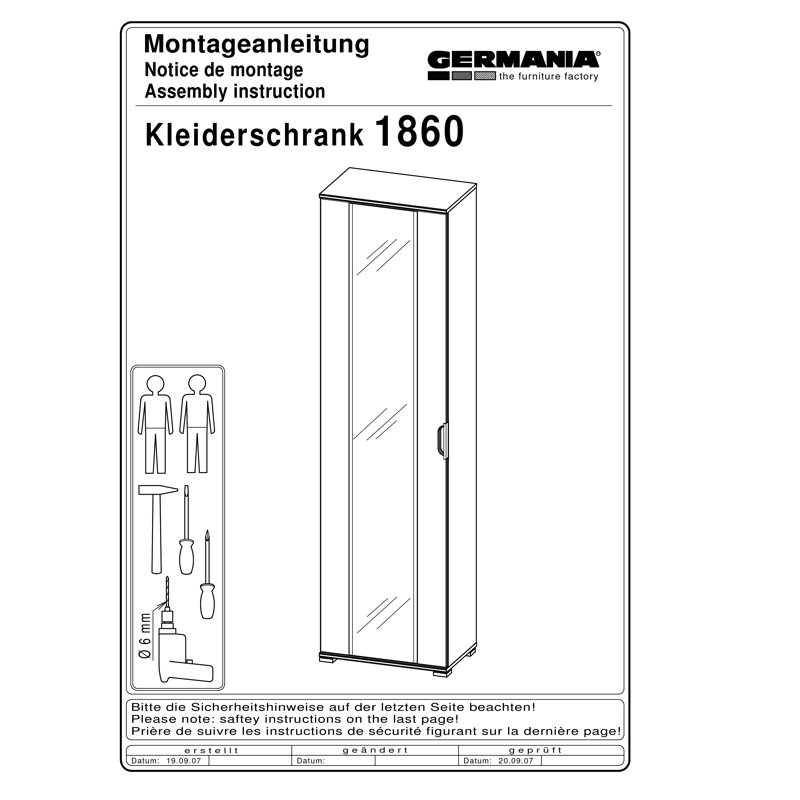 Wheatfield 1 Door Manufactured Wood Wardrobe, White / Walnut