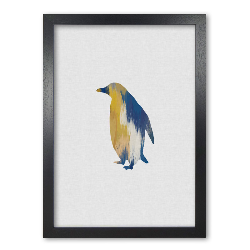 Penguin Blue And Yellow - Print, Black Grain Frame, 85 cm H x 60 cm W x 5 cm D