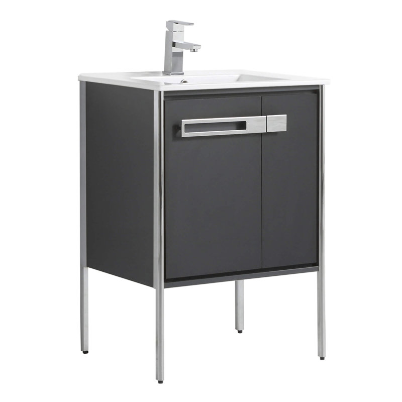 Meuble-lavabo simple 24 po, Chrome poli, Gris Onix