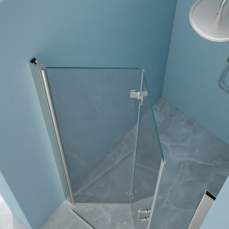 30"W X 72"H Fold Frameless Shower Door With Tempered Glass, 1/4" (6 Mm), Brushed Silver