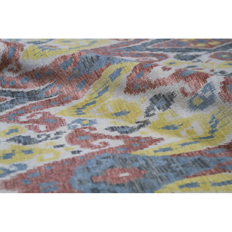 Wool Damask Area Rug in Black/Rust