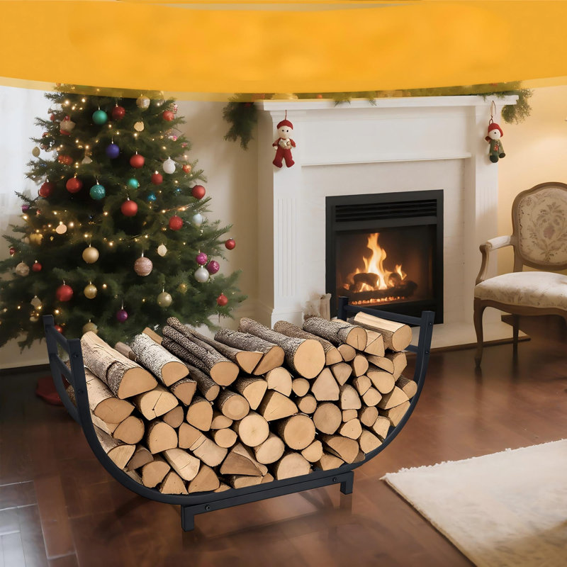 Support courbé pour bois de chauffage, support à bois pour l'intérieur et à l'extérieur 30 po, rangement pour foyer en métal, imperméable et antirouille