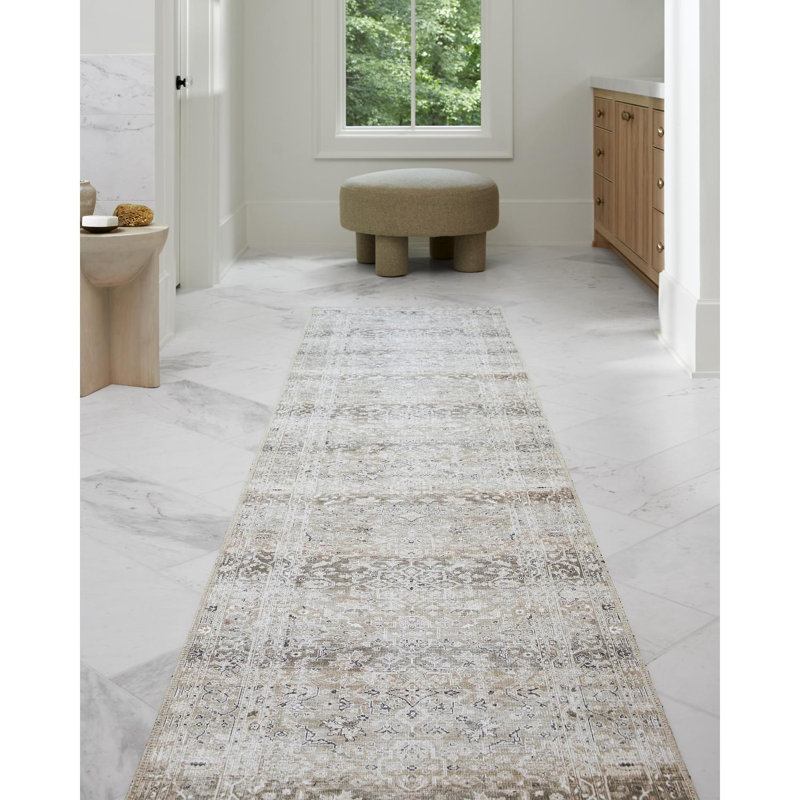 Our PNW Home x Livabliss Machine Washable Oriental Boho Brown Area Rug, Runner 2'7" x 10'