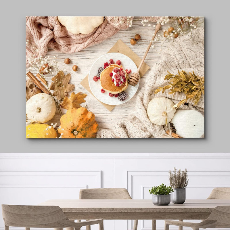 Automne, automne, crêpe, citrouille, baie, miel, nourriture, cuisine, cuisine, décoration murale, rustique, H 16 po x l 24 po