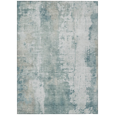 Fyerra Teal Washable Indoor-Outdoor Rug - LOOMLAN