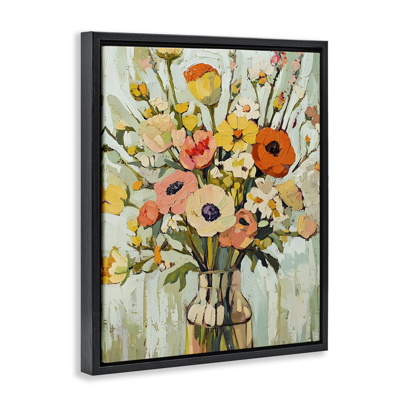 Cadre flottant Painterly Bouquet Arrangement, design par Franklyn Gregory, Cadre flottant noir de jais, H 21 po x l 17 po