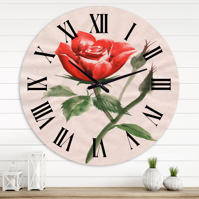 Vintage Red Rose Flower II - horloge murale traditionnelle, Surdimensionné