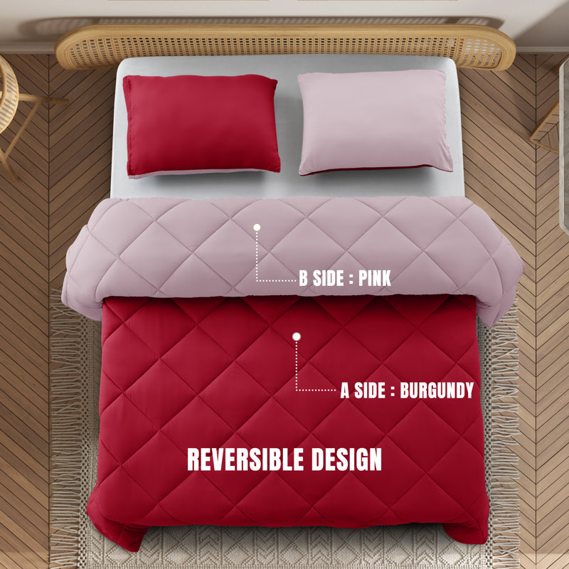 Down Alternative Microfiber Reversible Comforter Set - All Season Diamond Pattern Comforter with Shams, White, KIng