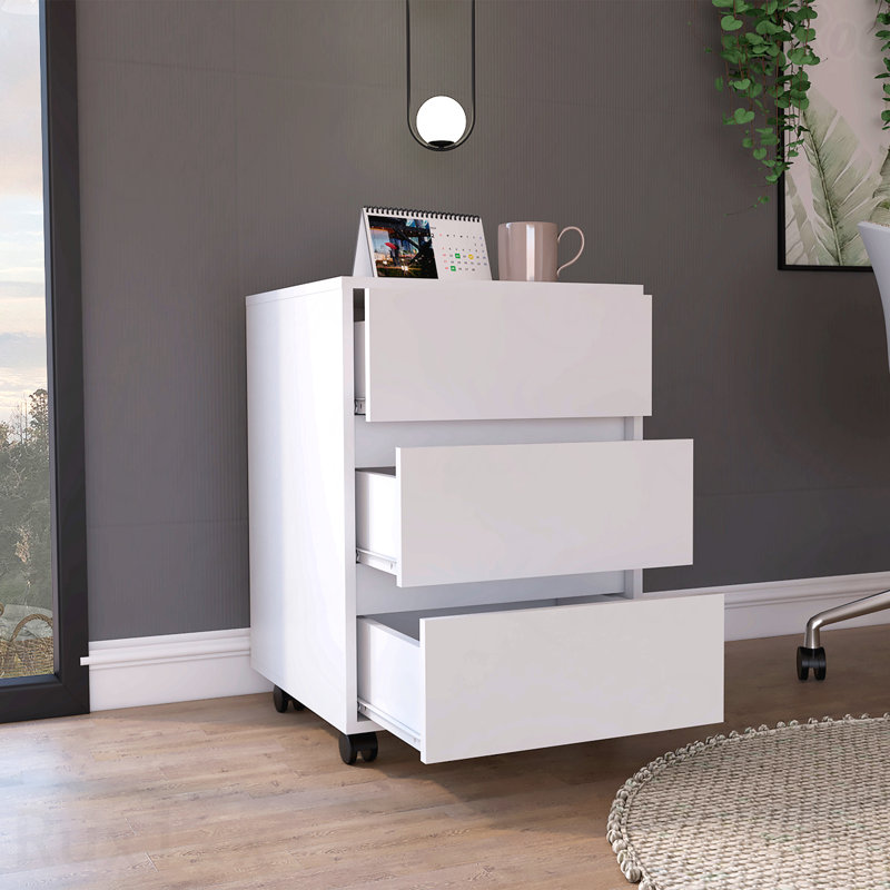 White 3-Drawer Filing Cabinet With Four Casters & Superior Top For Office Use
