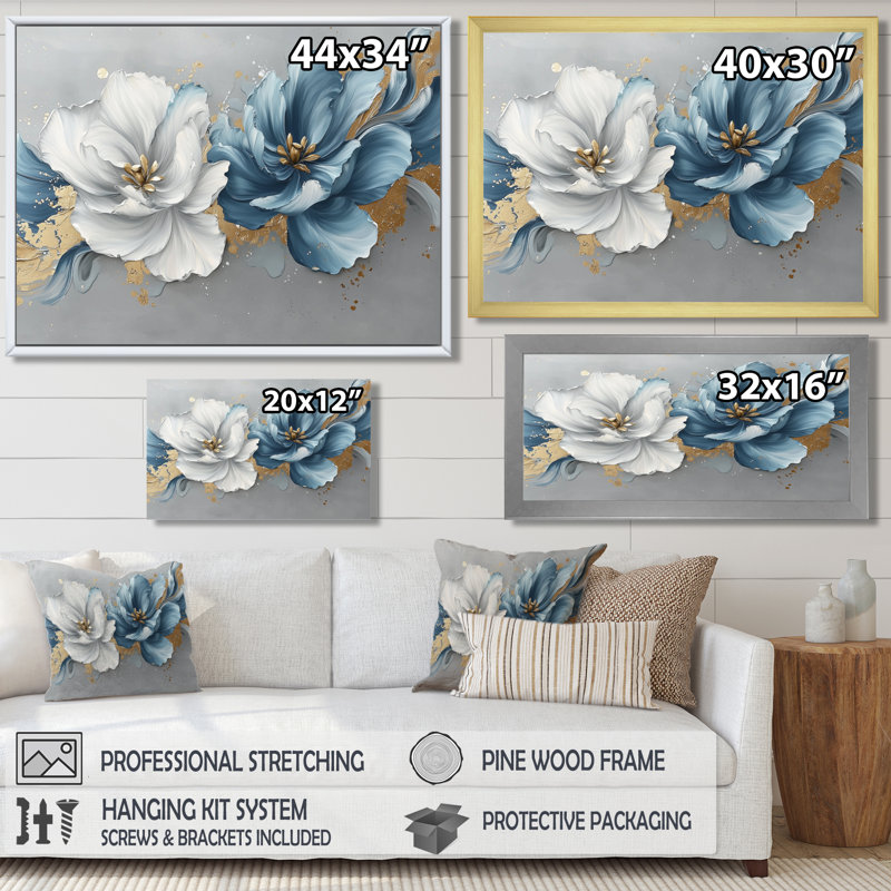 Tulipes bleues et or bleues, H 30 po x l 40 po, Toile tendue, Ne pas appliquer