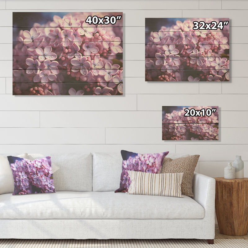 Harmonie de photos de lilas roses - lilas, art mural sur bois de pin naturel, H 10 po x l 20 po