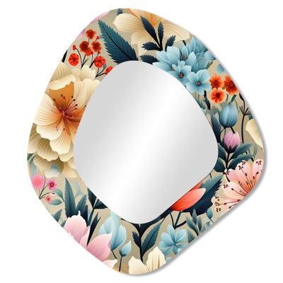 Pastel Rainbow Botanicals Pattern - Botanical Asymmetrical Unique Wall Mirror, Boho Irregular Shape Mirror, Printed Metal Art