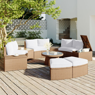  Ensemble de canapé d'extérieur en rotin de patio 10 pièces, ensemble de meubles en osier PE pour combinaison libre, gris clair