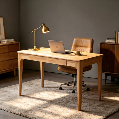 Bureau en bois massif de style Mid-Century, avec tiroirs, pour la maison ou le bureau, fini naturel