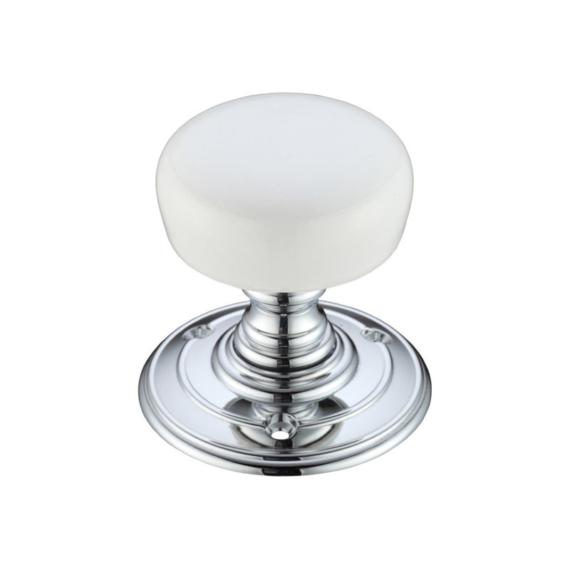 Passage Door Knob, Plain White Porcelain/Polished Chrome