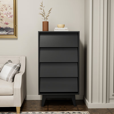 4 Drawer Dresser With Vintage Bevel Design - Space Saving Black Multi-Purpose 4 Unit Versatile For Any Room