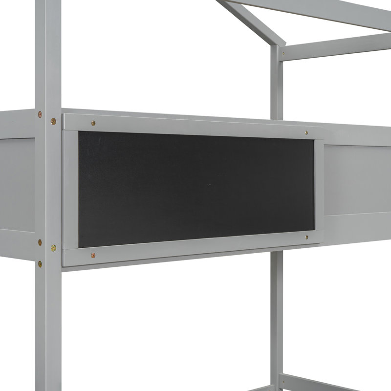 Lit simple superposé au-dessus d'un lit double gris avec rangement pratique et option d'escalier pratique, Gris
