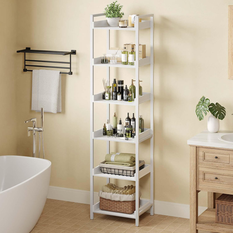6 Tier Narrow Corner Bookshelf, Wooden Display and Storage, White
