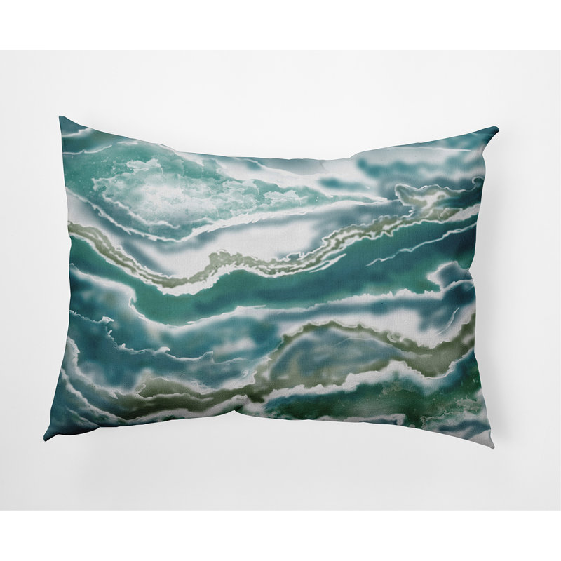 Abstract Outdoor Reversible Throw Pillow, Teal