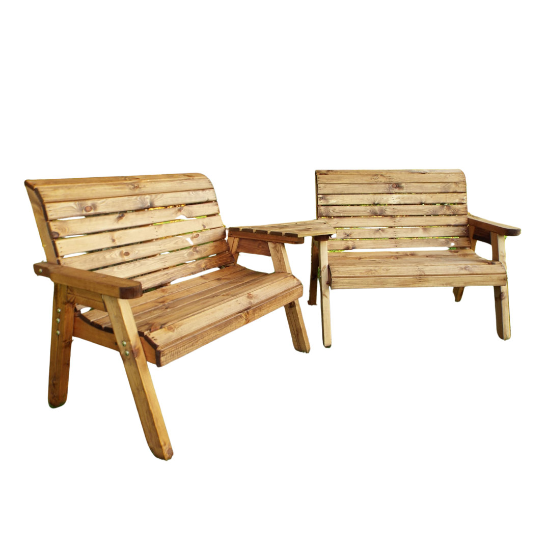 Cennet Hand Made 4 Seater Chunky Rustic Wooden Furniture Set 2 Benches With Angled Tray
