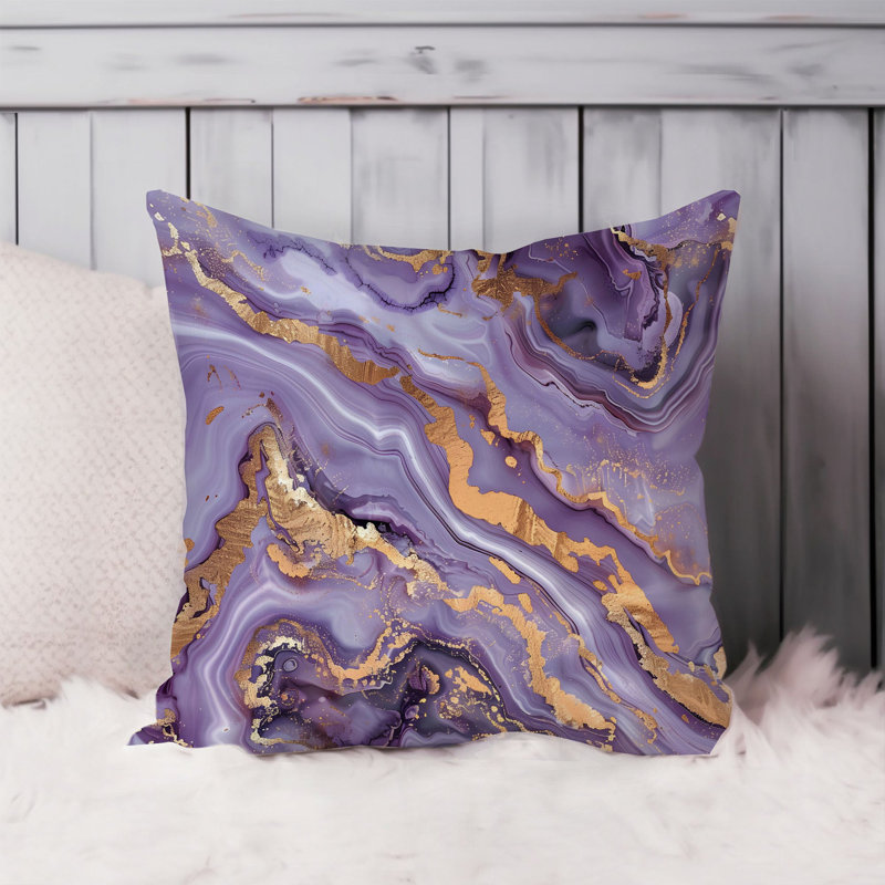Animals William Morris Birds Damask Pattern I Cottage, 20" H x 20" W, Abstract Golden Purple Marble