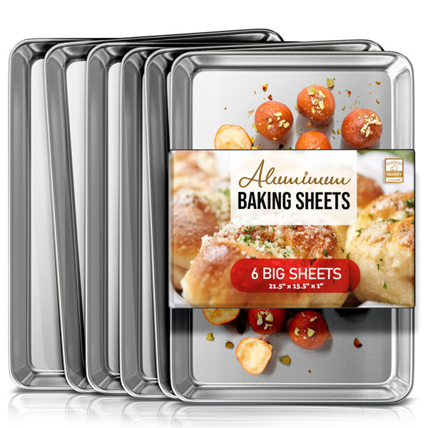 JOYTABLE joytable baking sheet, 6pc cookie sheet set with silicone handles,  nonstick steel baking pan, durable baking sheets for oven