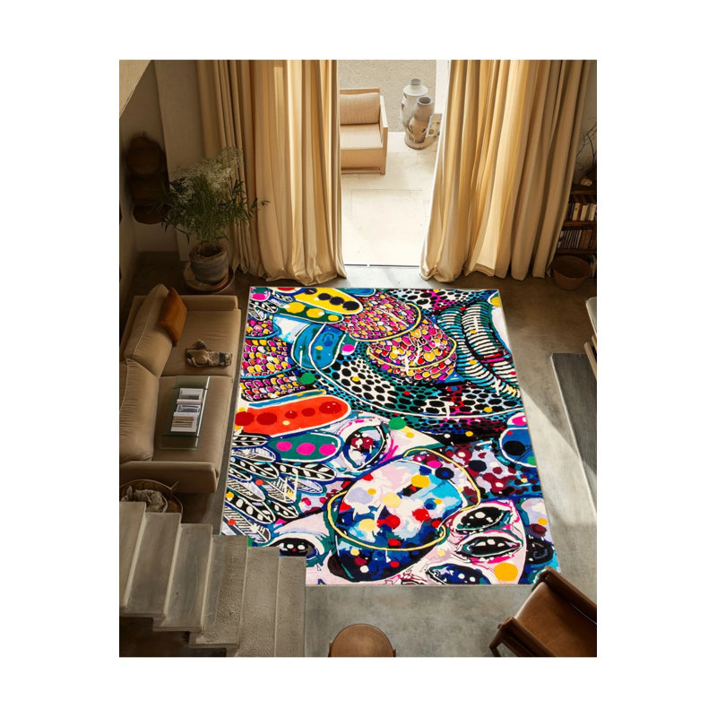 Creative Modern Decorative Carpet With Multicolored Abstract Figure Pattern, Rectangle 5'2" x 7'7"