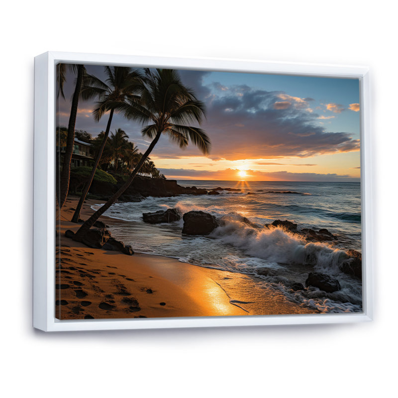 «Aloha Tropical Dreamscape I - Maui», art mural, H 34 po x l 44 po x P 1,5 po, Cadre flottant blanc