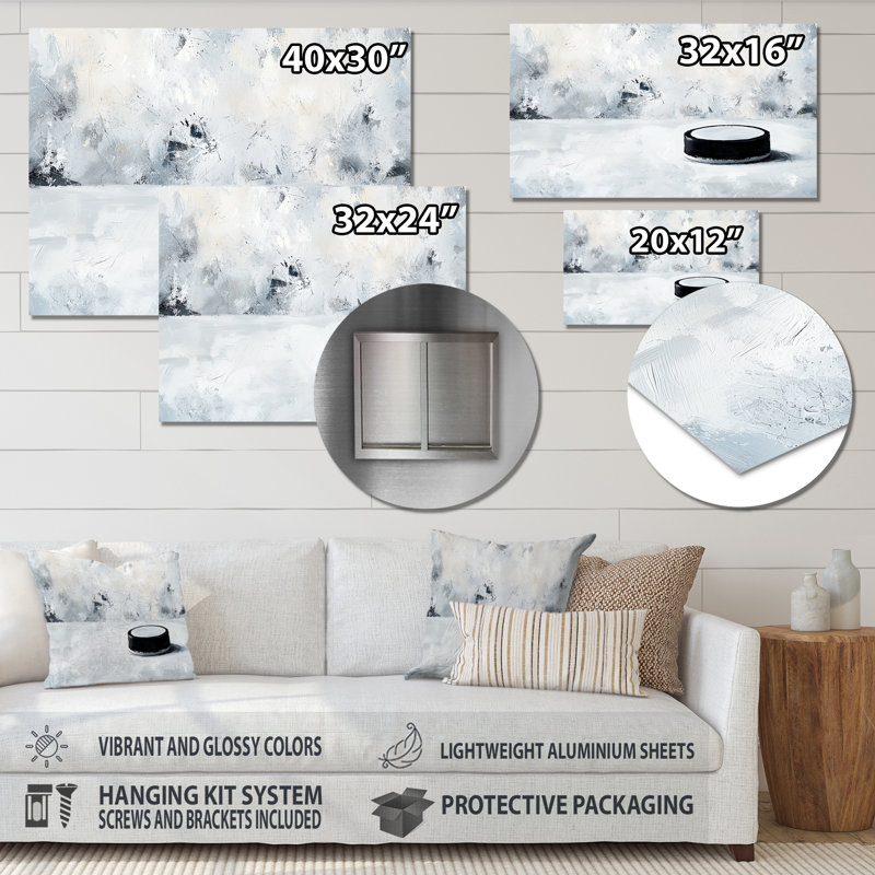 «Hockey Puck and Ice», impression d'art mural en métal, H 12 po x l 20 po