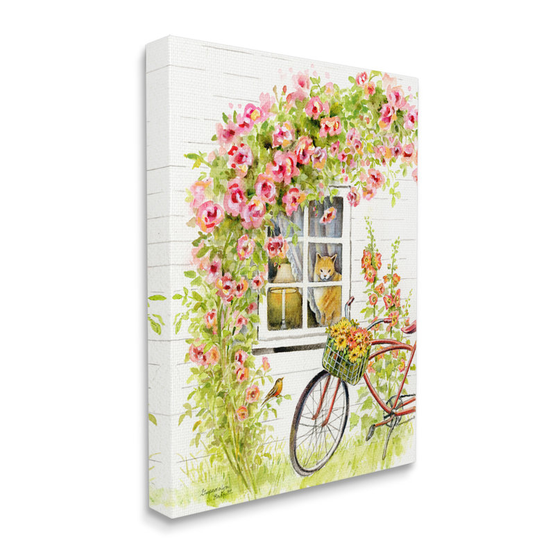 Vélo rose avec chalet charmant pour chat, Toile tendue, H 48 po x l 36 po
