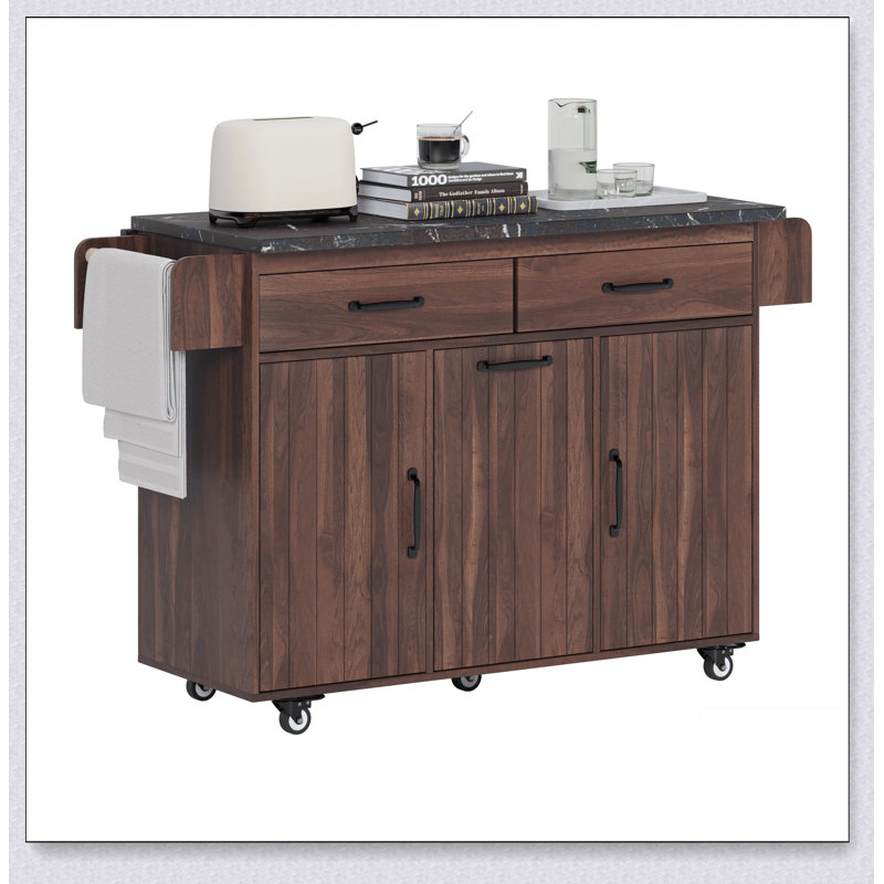 Versatile Rolling Kitchen Island with Trash Can Storage, Drop Leaf, Spice Rack, Towel Rack, and Drawer for Efficient Space Utilization
