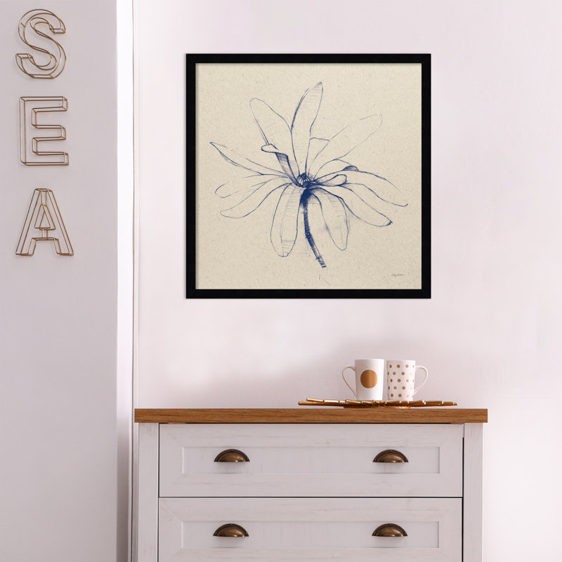 Modern Vintage Floral I Indigo By Everlean Wood Framed Wall Art Print, Noir, H 21 po x l 21 po x P 1 po