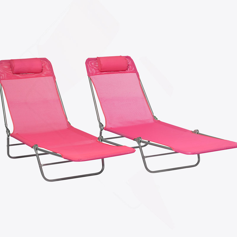 2 Piece Folding Chaise Lounge Chairs With 6-Position Reclining Back, Breathable Mesh Seat, And Headrest For Pool, Beach, And Patio