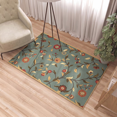 Tapis à motif floral antidérapant Ottohome pour salon, couloir, tapis d'entrée, vert écume de mer