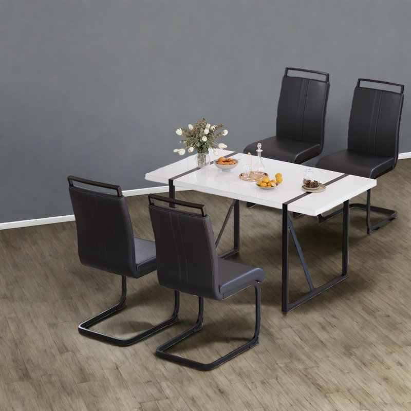 Ensembles de table de salle à manger spacieux et modernes avec plateau en MDF durable et 4 chaises en polyuréthane, parfaits pour la cuisine et les réunions de famille