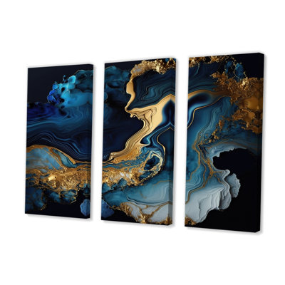 «Abstract Geode Marble Blue III», impression sur toile tendue 3 pièces