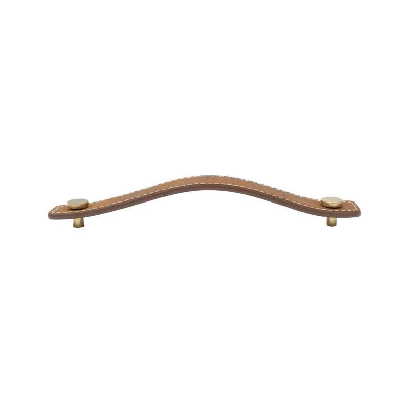 Saddle Leather 6" Center to Center Satin Brass Pull, Brown/Satin Brass, 6"