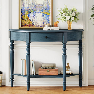 Console demi-lune avec tiroir et tablette, table d'appoint pour entrée, salon, couloir et vestibule