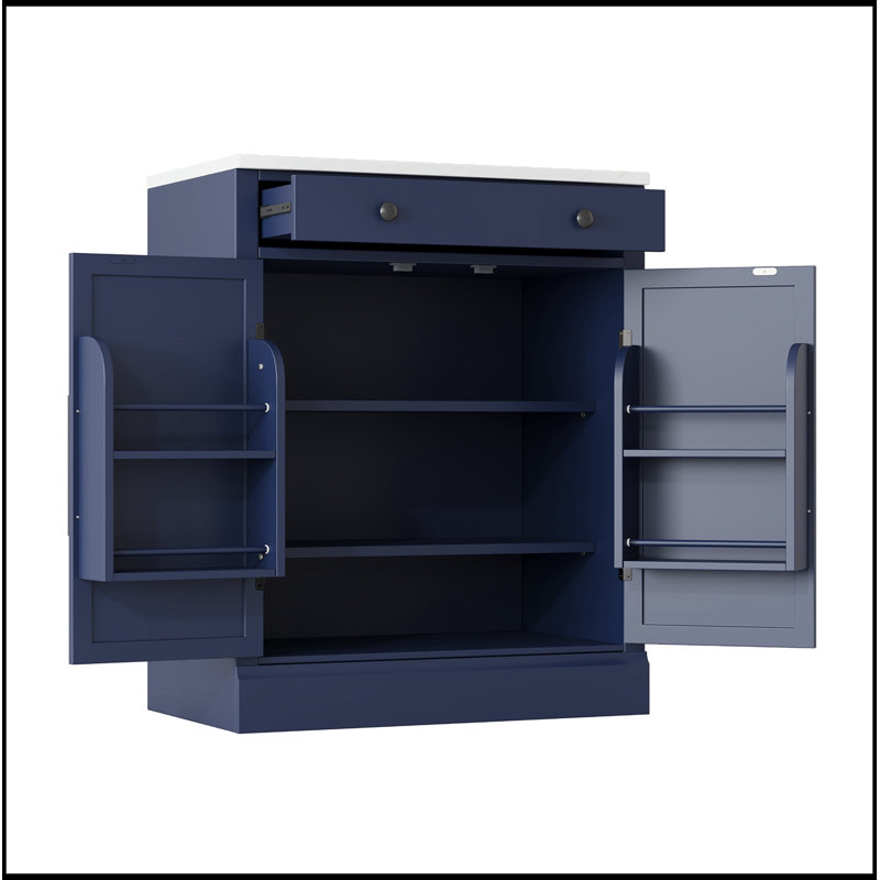 Garde-manger avec tiroir, 2 tablettes réglables et 2 tablettes de porte, Bleu