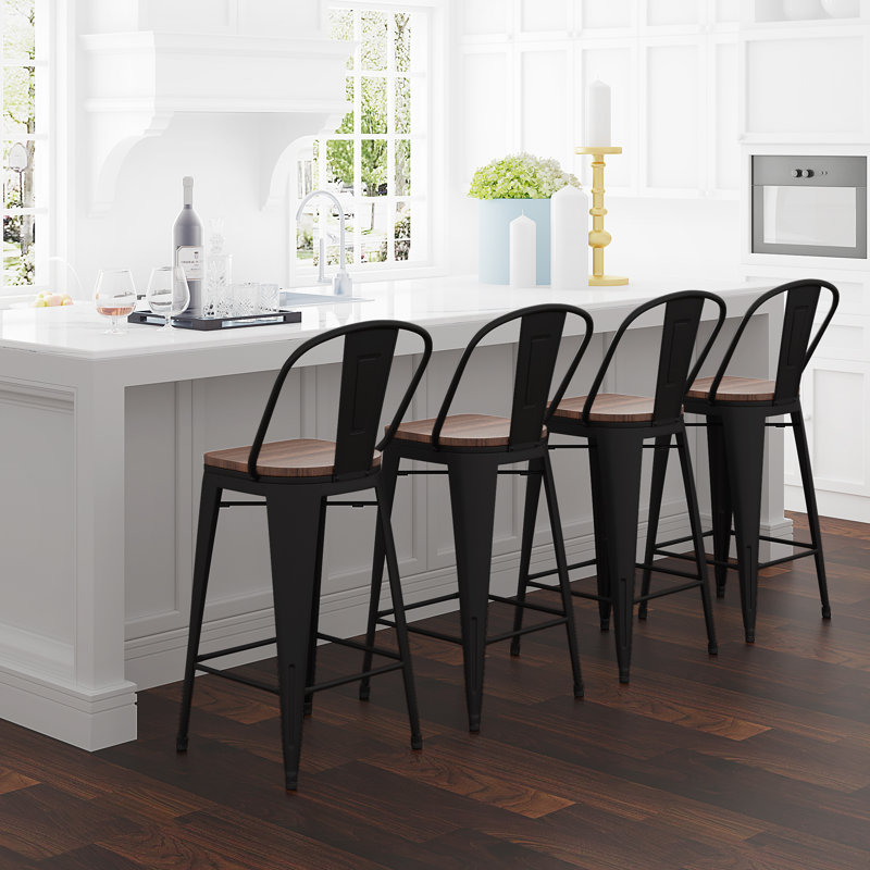 Rosenberry Counter Stool with Metal Frame, Bar Stool (30" Seat Height), Matte Black