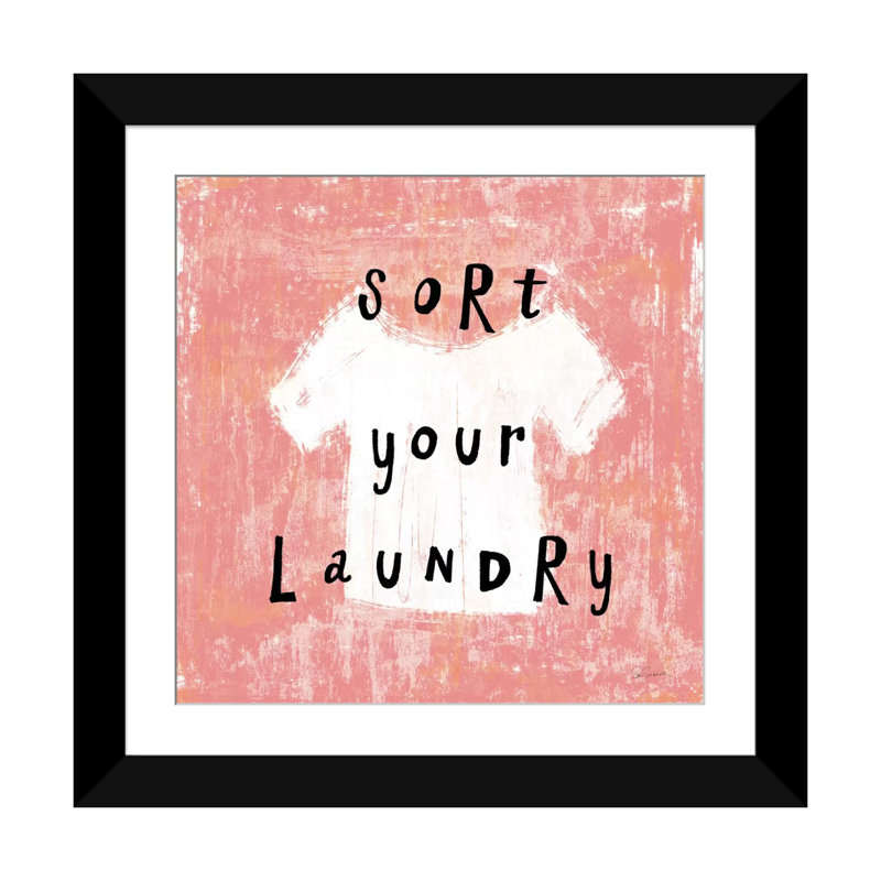 «Laundry Rules III», art textuel sur toile, H 16 po x l 16 po x P 1 po, Papier beaux-arts encadré noir, Blanc